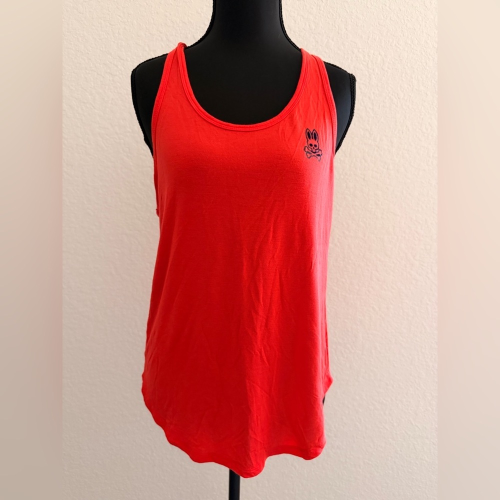 Psycho Bunny Red Racerback Tank | Logo Appliqué Modal High-Low Hem Top